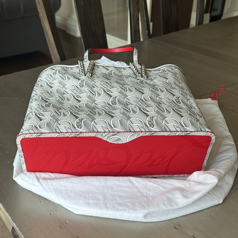 Christian Louboutin cabata toile mono white black tote bag shopper with pouch - Picture 8 of 13